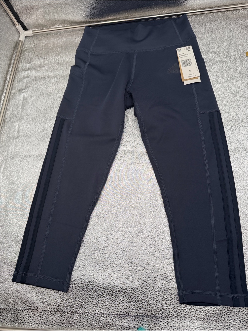 adidas Ladies' 3-Stripe High Rise Waistband 3/4 Capri Legging Tight Pants